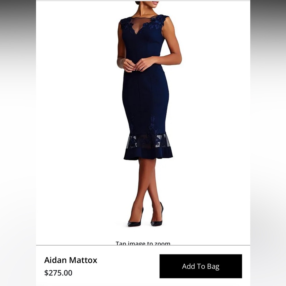 Aidan Mattox Navy Midi Dress with Floral Details